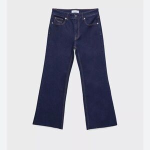 Stradivarius Dark Blue Flare Jeans with Frayed Hem size 10 Strech D78
